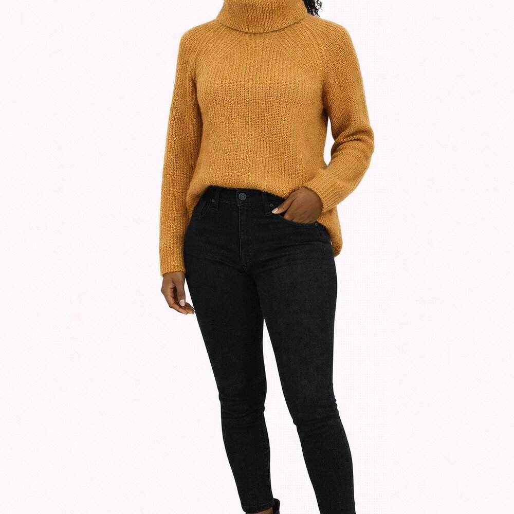Topshop Tan Feminine High Low Turtleneck Chunky‎ Knit Long Sleeve Sweater Sz 4